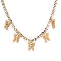 Zinklegierung Schmuck Halskette, Schmetterling, plattiert, für Frau & mit Strass, keine, 35mm, Länge:51 cm, verkauft von PC