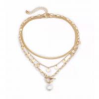 Mode-Multi-Layer-Halskette, Zinklegierung, mit Perlen, plattiert, für Frau, keine, Länge 45 cm, verkauft von PC