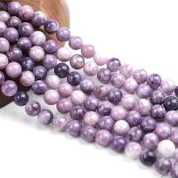 Natürlicher Lepidolith Perle, rund, poliert, DIY, violett, verkauft per 38 cm Strang