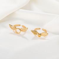laiton Cuff Bague, Coeur avec des ailes, Placage, bijoux de mode & styles différents pour le choix & pour femme, doré, Vendu par PC