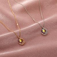 Cubic Zircon Micro Pave Brass Necklace with Moonstone Moon plated fashion jewelry & for woman & with cubic zirconia Sold By PC