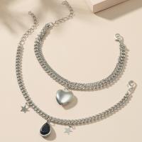 Bracelet de cheville en alliage de zinc, Placage, 2 pièces & Double couche & bijoux de mode & pour femme, couleur platine, Vendu par PC