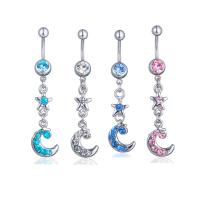 Stainless Steel Belly Ring, with Tibetan Style, silver color plated, Unisex & with rhinestone, more colors for choice, 58x13mm, Sold By PC