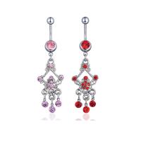 Stainless Steel Belly Ring, silver color plated, for woman & with rhinestone, more colors for choice, 60x18mm, Sold By PC