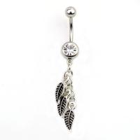 Zinc Alloy Belly Ring with Czech Rhinestone Leaf platinum color plated for woman silver color Sold By PC