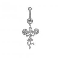 Stainless Steel Belly Ring Zinc Alloy with Czech Rhinestone & Stainless Steel platinum color plated for woman silver color Sold By PC