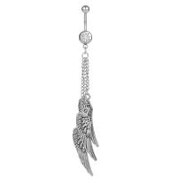 Zinc Alloy Belly Ring Wing Shape silver color plated for woman & with rhinestone silver color Sold By PC