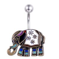 Stainless Steel Belly Ring Zinc Alloy with Stainless Steel Elephant silver color plated for woman & enamel Sold By PC