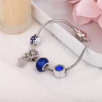 European Bracelet, Brass, with Tibetan Style bead, Star, silver color plated, snake chain & for woman & enamel, blue, nickel, lead & cadmium free, Length:Approx 7 Inch, Sold By PC