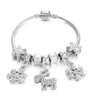 European Bracelet Brass with Zinc Alloy Snowflake silver color plated snake chain & for woman & with cubic zirconia silver color nickel lead & cadmium free Length Approx 7 Inch Sold By PC