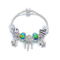 European Bracelet Brass with zinc alloy bead & Resin Elephant silver color plated snake chain & for woman green nickel lead & cadmium free Length Approx 7 Inch Sold By PC
