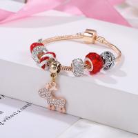 European Bracelet Brass with Lampwork & Zinc Alloy Christmas Reindeer light rose gold color plated snake chain & for woman & enamel & with cubic zirconia red nickel lead & cadmium free Length Approx 7 Inch Sold By PC