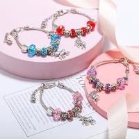 European Bracelet Brass with zinc alloy bead & Rhinestone Clay Pave Bead & Crystal with 5cm extender chain Unicorn silver color plated for children & snake chain & with cubic zirconia nickel lead & cadmium free Length Approx 6 Inch Sold By PC