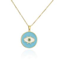 Brass Necklace, Flat Round, 18K gold plated, evil eye pattern & for woman & enamel, more colors for choice, 25x34mm, Length:Approx 17.72 Inch, Sold By PC