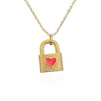 Messing Halskette, Türschloss, 18K vergoldet, mit einem Muster von Herzen & für Frau & Emaille, keine, 15x24mm, Länge:ca. 17.72 ZollInch, verkauft von PC
