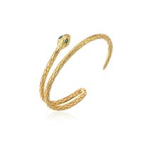 Brass Cuff Bangle, Snake, 18K gold plated, Adjustable & micro pave cubic zirconia & for woman, 62mm, Sold By PC