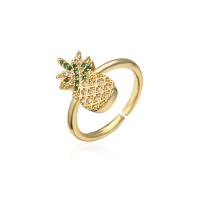 Brass Cuff Finger Ring Pineapple 18K gold plated Adjustable & micro pave cubic zirconia & for woman Sold By PC
