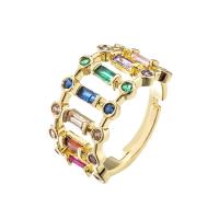 Cubic Zirconia Micro Pave Brass Ring, 18K gold plated, Adjustable & micro pave cubic zirconia & for woman & hollow, multi-colored, 6mm, Sold By PC