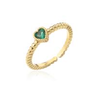 Cubic Zircon Brass Finger Ring Heart 18K gold plated Adjustable & micro pave cubic zirconia & for woman Sold By PC