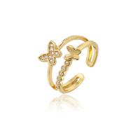 Brass Cuff Finger Ring Butterfly 18K gold plated Adjustable & micro pave cubic zirconia & for woman Sold By PC