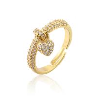 Cubic Zirconia Micro Pave Brass Ring, Heart, 18K gold plated, Adjustable & With Pendant & micro pave cubic zirconia & for woman, Sold By PC