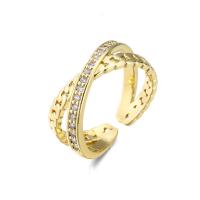 Brass Cuff Finger Ring, 18K gold plated, Adjustable & micro pave cubic zirconia & for woman & hollow, Sold By PC