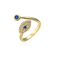 Brass Cuff Finger Ring, Evil Eye, 18K gold plated, Adjustable & micro pave cubic zirconia & for woman, Sold By PC