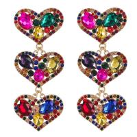 Rhinestone Earring, Tibetan Style, Heart, plated, fashion jewelry & for woman & with rhinestone, more colors for choice, nickel, lead & cadmium free, 95x40mm, Sold By Pair