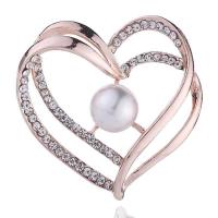 Tibetan Style Brooches, with Plastic Pearl, Heart, rose gold color plated, fashion jewelry & for woman & with rhinestone, nickel, lead & cadmium free, 34x34mm, Sold By PC