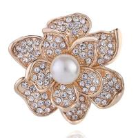 Tibetan Style Brooches, with Plastic Pearl, Flower, Plating champagne gold, fashion jewelry & for woman & with rhinestone, nickel, lead & cadmium free, 37x41mm, Sold By PC