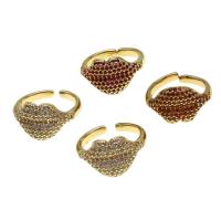Cubic Zirconia Micro Pave Brass Ring, Lip, Adjustable & micro pave cubic zirconia & for woman, more colors for choice, 20x20x3mm, Sold By PC