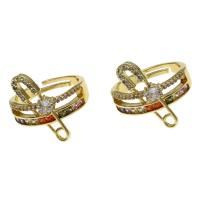 Cubic Zirconia Micro Pave Brass Ring Safety Pin Adjustable & micro pave cubic zirconia & for woman golden Sold By PC