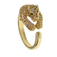 Brass Cuff Finger Ring Leopard Adjustable & micro pave cubic zirconia & for woman golden Sold By PC