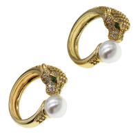 Brass Cuff Finger Ring with pearl Adjustable & micro pave cubic zirconia & for woman golden Sold By PC