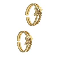cobre Cuff Ring Finger, Borboleta, Ajustável & micro pavimento em zircônia cúbica & para mulher, dourado, 22x21x4mm, vendido por PC