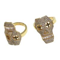 Cubic Zirconia Micro Pave Brass Ring, Skull, Adjustable & micro pave cubic zirconia & for woman, golden, 22x21x4mm, Sold By PC