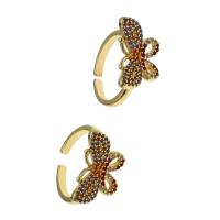 Brass Cuff Finger Ring, Butterfly, Adjustable & micro pave cubic zirconia & for woman, golden, 23x21x3mm, Sold By PC