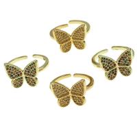 Brass Cuff Finger Ring, Butterfly, Adjustable & micro pave cubic zirconia & for woman, golden, 23x21x2mm, Sold By PC
