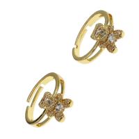 Cubic Zirconia Micro Pave Brass Ring, Bear, Adjustable & micro pave cubic zirconia & for woman, golden, 24x23x3mm, Sold By PC