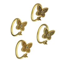 Brass Cuff Finger Ring, Butterfly, Adjustable & micro pave cubic zirconia & for woman, golden, 21x20x2mm, Sold By PC