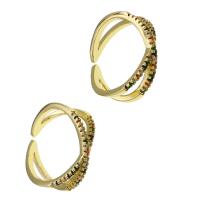Messing Manchet Finger Ring, Verstelbare & micro pave zirconia & voor vrouw, gouden, 20x20x7mm, Verkocht door PC