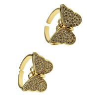 Messing Cuff fingerring, Butterfly, Justerbar & Micro Pave cubic zirconia & for kvinde, gylden, 22x20x4mm, Solgt af PC