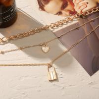 Multi Layer Necklace Zinc Alloy Lock plated three layers & fashion jewelry & for woman golden Sold By PC