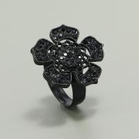 Δάχτυλο δαχτυλίδι με στρας, Κράμα ψευδάργυρου, επιχρυσωμένο, κοσμήματα μόδας & για τη γυναίκα, μαύρος, Sold Με PC