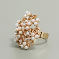 Tibetan Style Finger Ring, with Plastic Pearl, plated, fashion jewelry & for woman & with rhinestone, white, Sold By PC