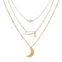Mode-Multi-Layer-Halskette, Zinklegierung, mit Kunststoff Perlen, Mond und Sterne, goldfarben plattiert, Modeschmuck & für Frau, goldfarben, verkauft von setzen