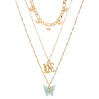 Multi Layer Necklace Zinc Alloy Butterfly gold color plated fashion jewelry & for woman golden Sold By Set