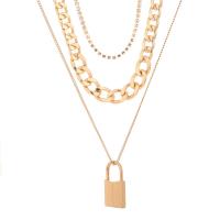 Multi Layer Necklace Zinc Alloy Lock gold color plated fashion jewelry & for woman & with rhinestone golden Sold By Set