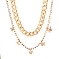 Mode-Multi-Layer-Halskette, Zinklegierung, Schmetterling, goldfarben plattiert, Modeschmuck & für Frau & mit Strass, goldfarben, verkauft von setzen