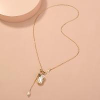 Пластиковый жемчужное ожерелье, цинковый сплав, с Пластиковая жемчужина, плакирован золотом, ювелирные изделия моды & Женский, Золотой, 500mm, продается PC